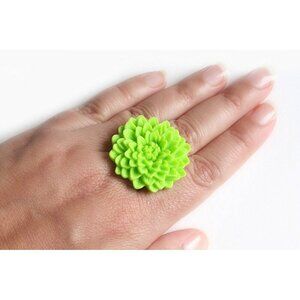 Lime Green Flower Ring Adjustable Chrysanthemum Ring - more colours available